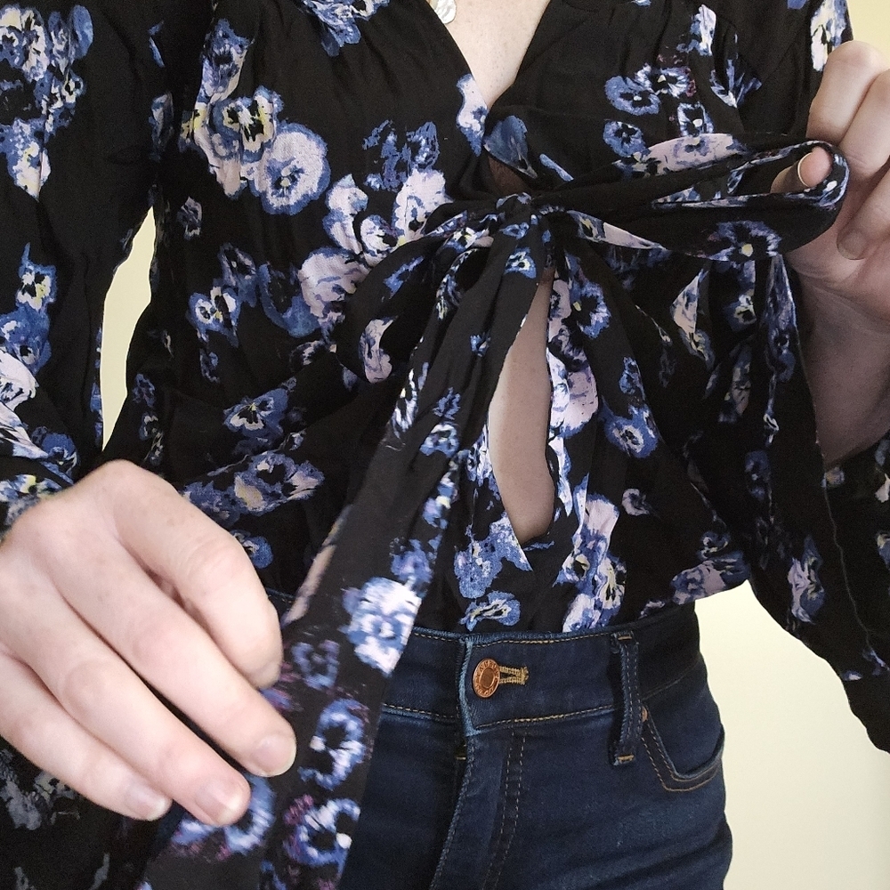 Free People Intimates Floral Bodysuit - Black and Blue Boho Feminine - Picture 4 of 8